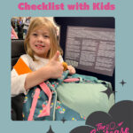 A girl holding a bag with the text, "The Ultimate Travel Checklist with Kids"