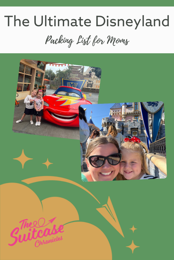 Text: "Ultimate Disneyland Packing List for Moms" with photos of kids at Disneyland