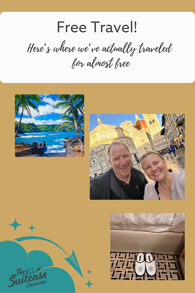Photos of a beach and a couple in Europe with the text, "Free Travel!"