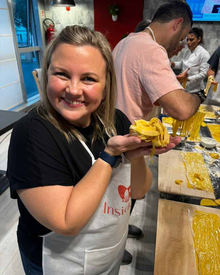 Melissa making pasta in Italy
