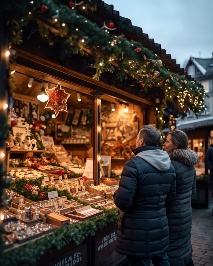 A couple at a Christmas market in Europe