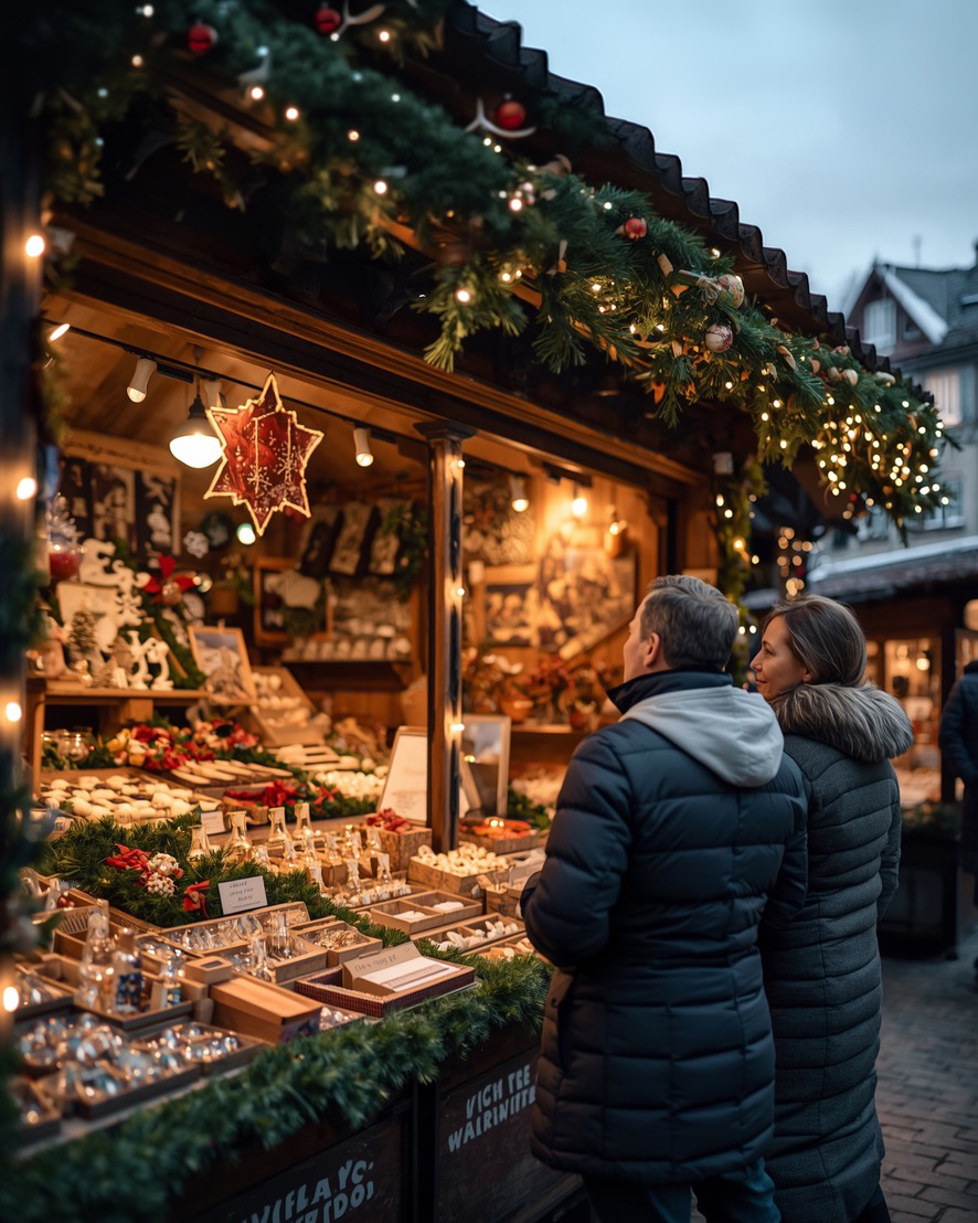A couple at a Christmas market in Europe